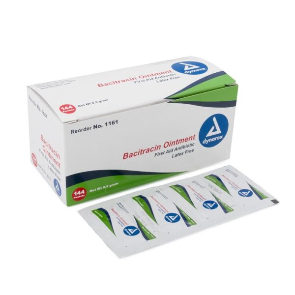 One Box of 144 Bacitracin Ointment Packs by Dynarex — First Aid Antibiotic Treatment.