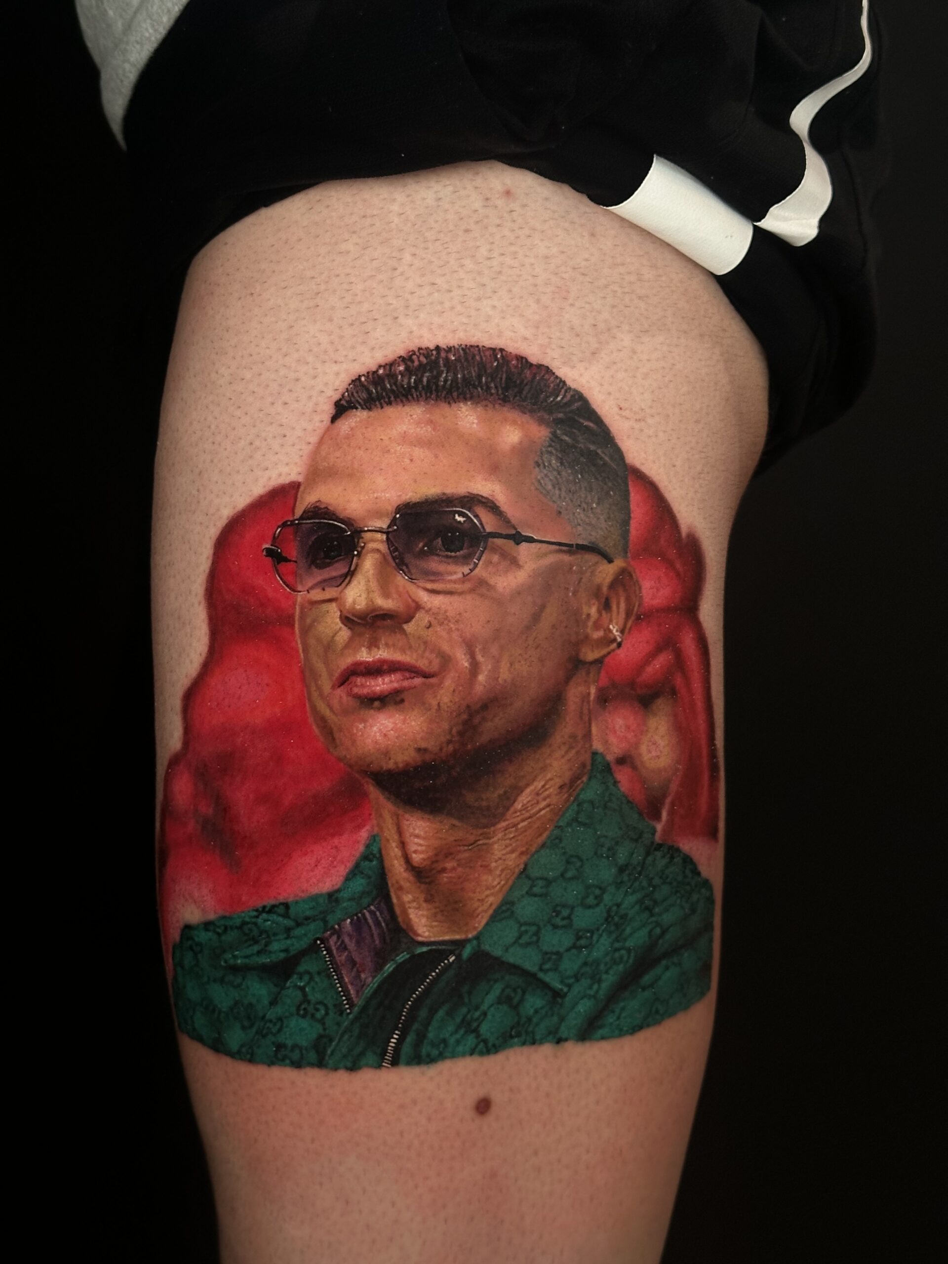 Pangea Ink Bad Bunny hyperrealism portrait tattoo
